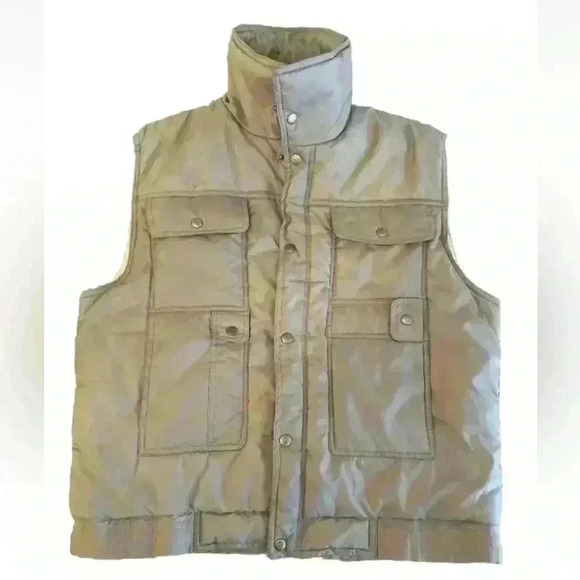 Ozark Trail Puffer Vest Mens M Tan Beige Snap Nylon/Poly Utility Camp Hunt Fish - Picture 10 of 10